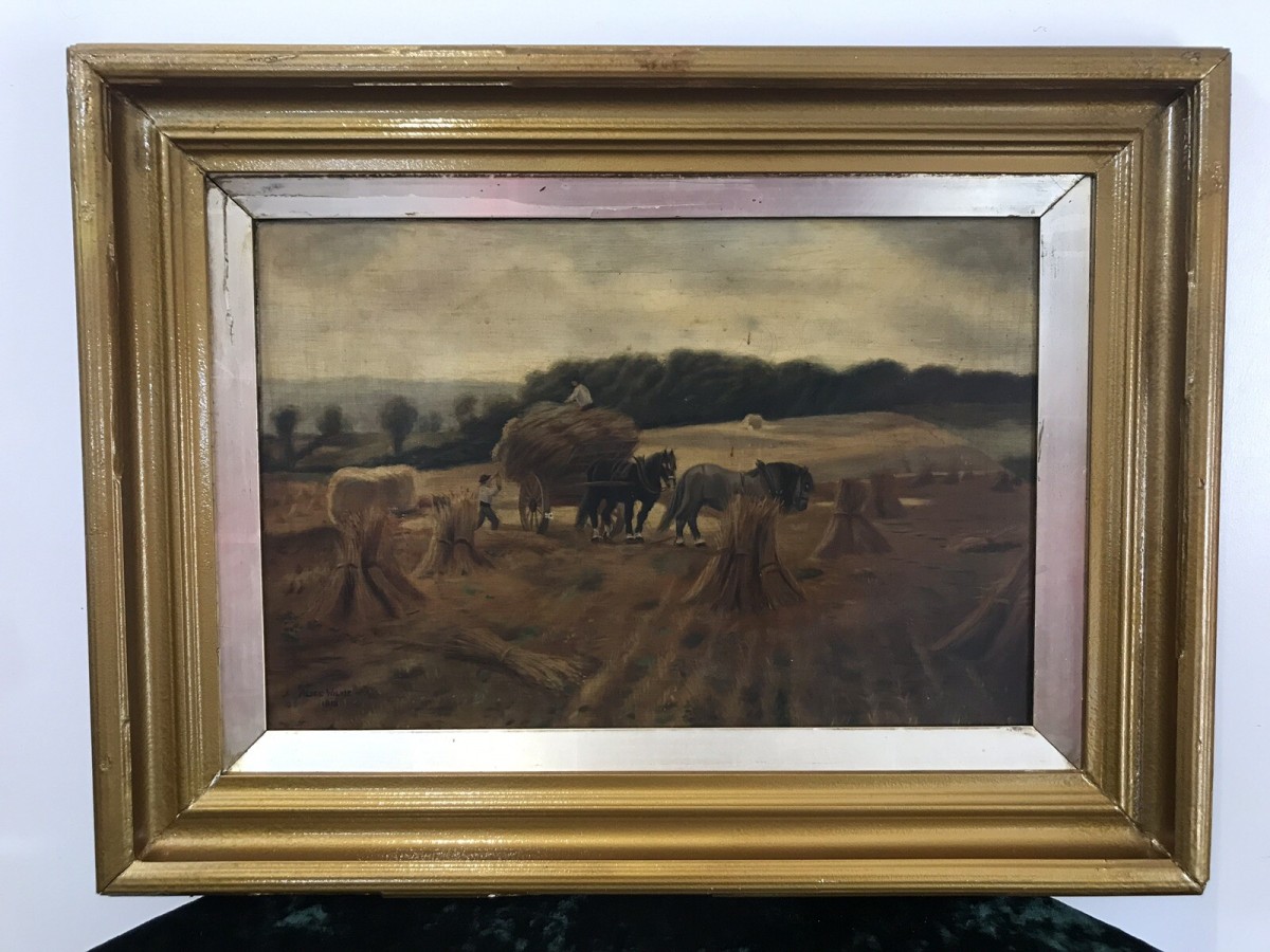 Primary image for Original Victorian Oil Painting ‘harvest Time’ By Artist Alice Wilkie