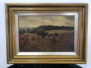 Original Victorian Oil Painting ‘Harvest Time’ By Artist Alice Wilkie Original Oil On Canvas Painting In Gilt Wood Frame Dated 1913 A Northern Artist Specialist In Farming Country Landscapes Well Known In Liverpool For Her Delightful Country Scenes Rich Colours, Fine Detail And Charm Collected By Land Owners And Farmers This Is A Well Known And Respected Painting Dimensions In Inches Height 18 3/4” Width 24 3/4”