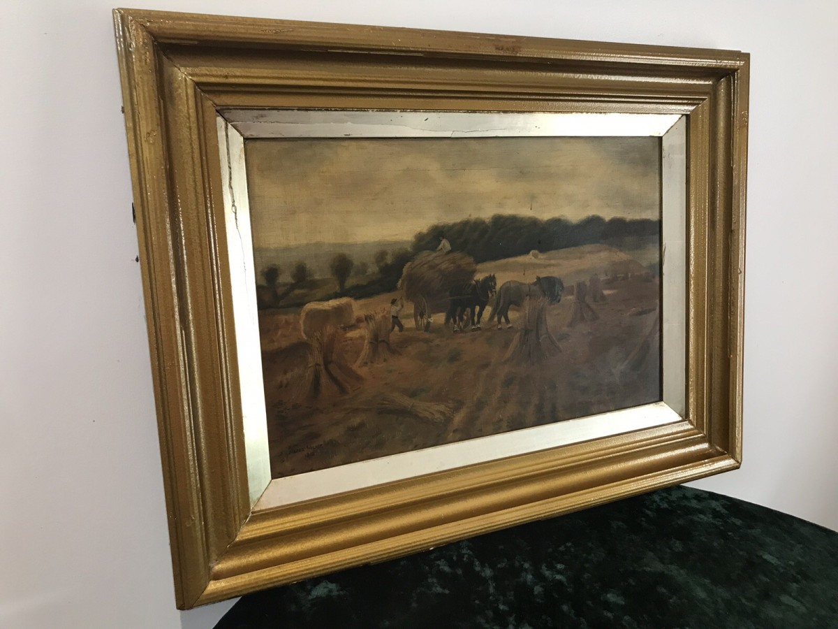 Original Victorian Oil Painting ‘harvest Time’ By Artist Alice Wilkie