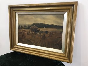 Original Victorian Oil Painting ‘Harvest Time’ By Artist Alice Wilkie Original Oil On Canvas Painting In Gilt Wood Frame Dated 1913 A Northern Artist Specialist In Farming Country Landscapes Well Known In Liverpool For Her Delightful Country Scenes Rich Colours, Fine Detail And Charm Collected By Land Owners And Farmers This Is A Well Known And Respected Painting Dimensions In Inches Height 18 3/4” Width 24 3/4”