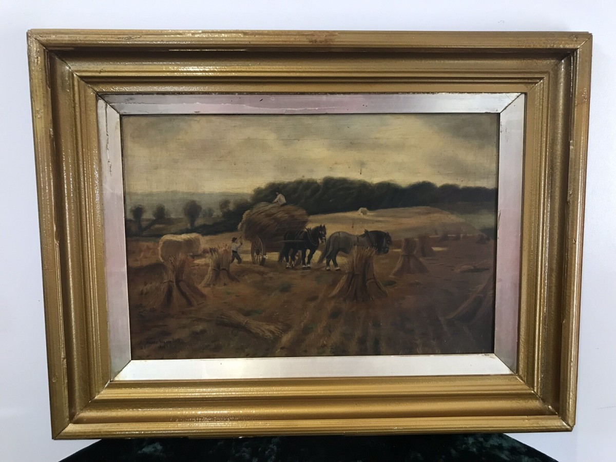 Original Victorian Oil Painting ‘harvest Time’ By Artist Alice Wilkie