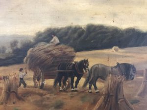 Original Victorian Oil Painting ‘Harvest Time’ By Artist Alice Wilkie Original Oil On Canvas Painting In Gilt Wood Frame Dated 1913 A Northern Artist Specialist In Farming Country Landscapes Well Known In Liverpool For Her Delightful Country Scenes Rich Colours, Fine Detail And Charm Collected By Land Owners And Farmers This Is A Well Known And Respected Painting Dimensions In Inches Height 18 3/4” Width 24 3/4”