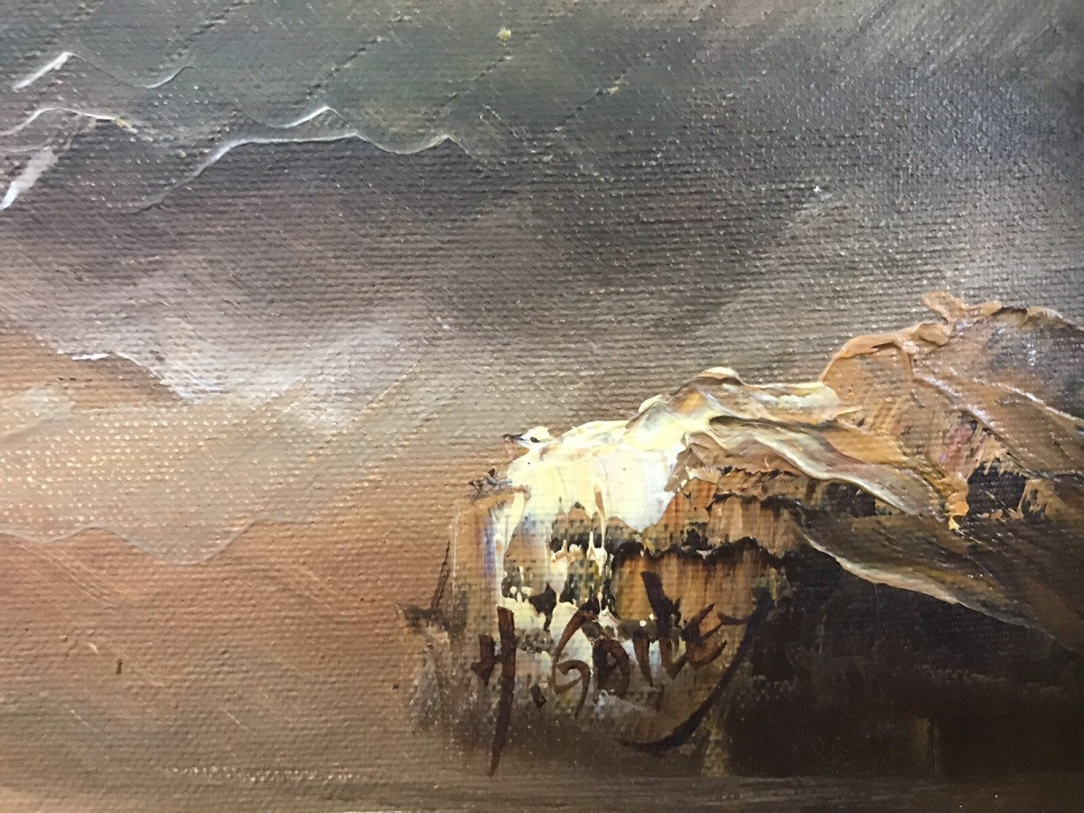 Original Oil Painting Sunset Waves Crashing Onto The Shore By Artist H Gailey