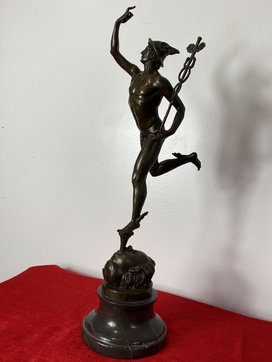 Primary image for Fine Bronze Romanesque Sculpture Of Hermes After Giambologna Upon Marble Plinth