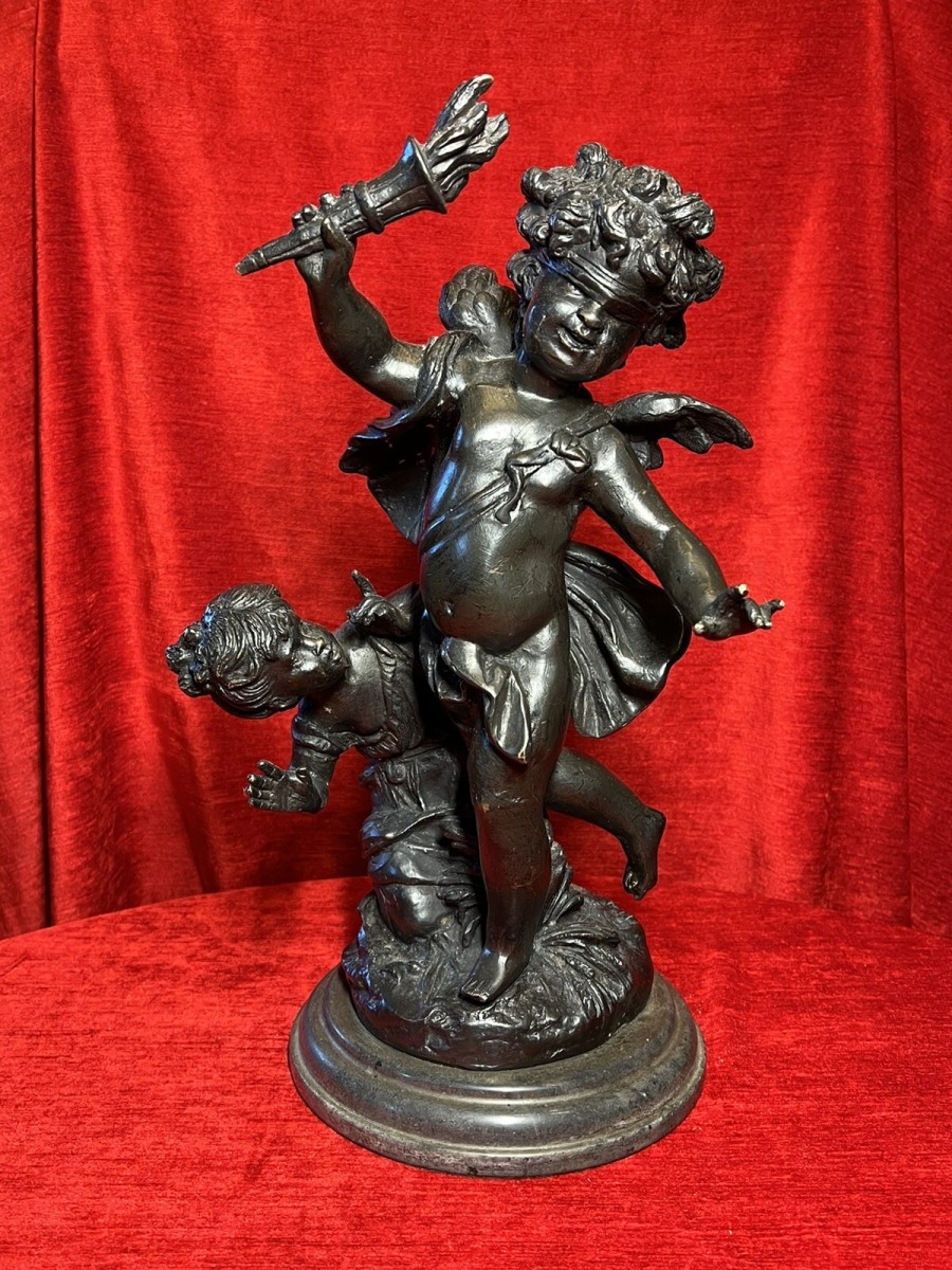Primary image for Bronze Sculpture Of Blind Folded Eros With Young Psykhe After Auguste Moreau