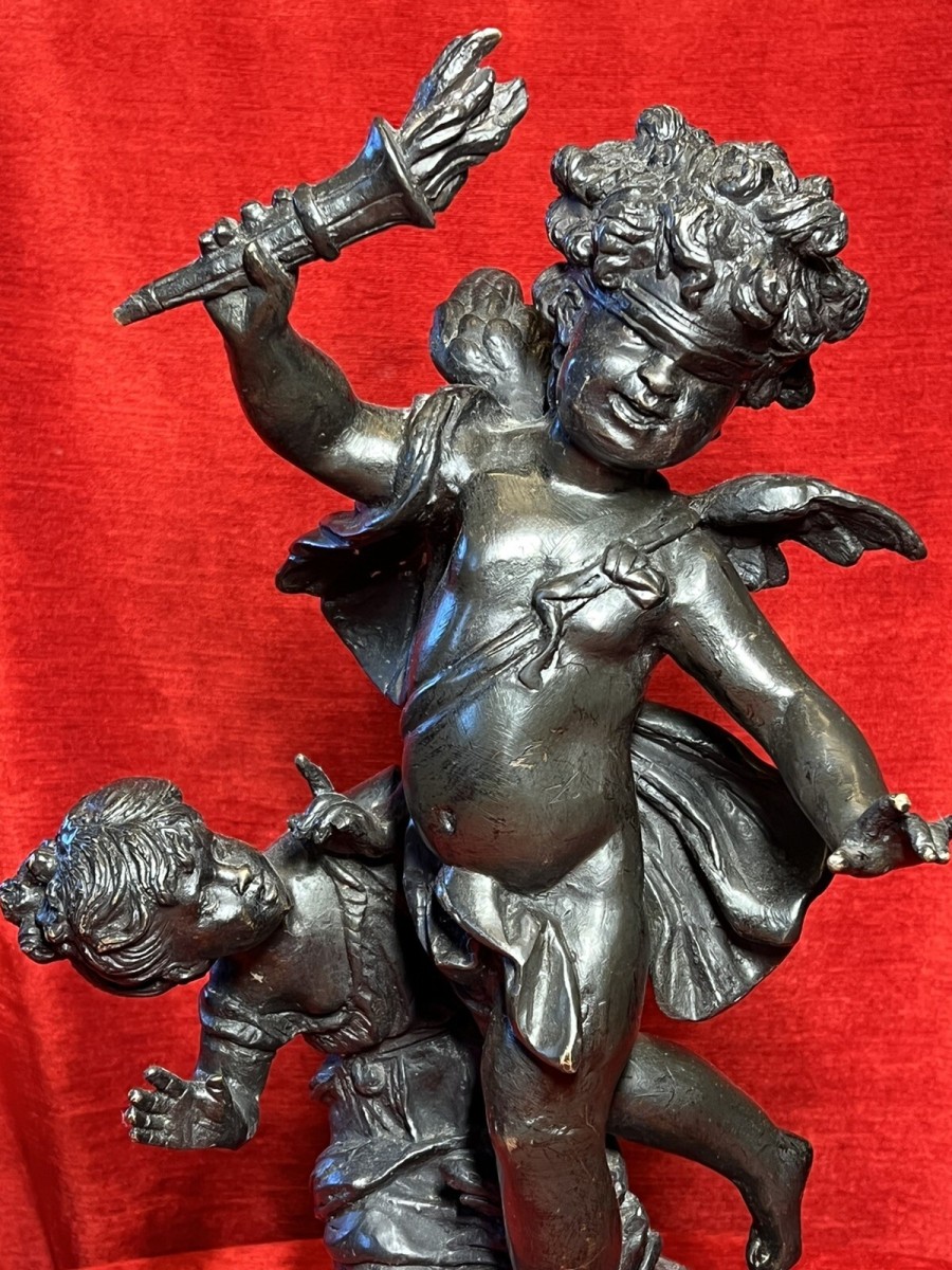 Bronze Sculpture Of Blind Folded Eros With Young Psykhe After Auguste Moreau