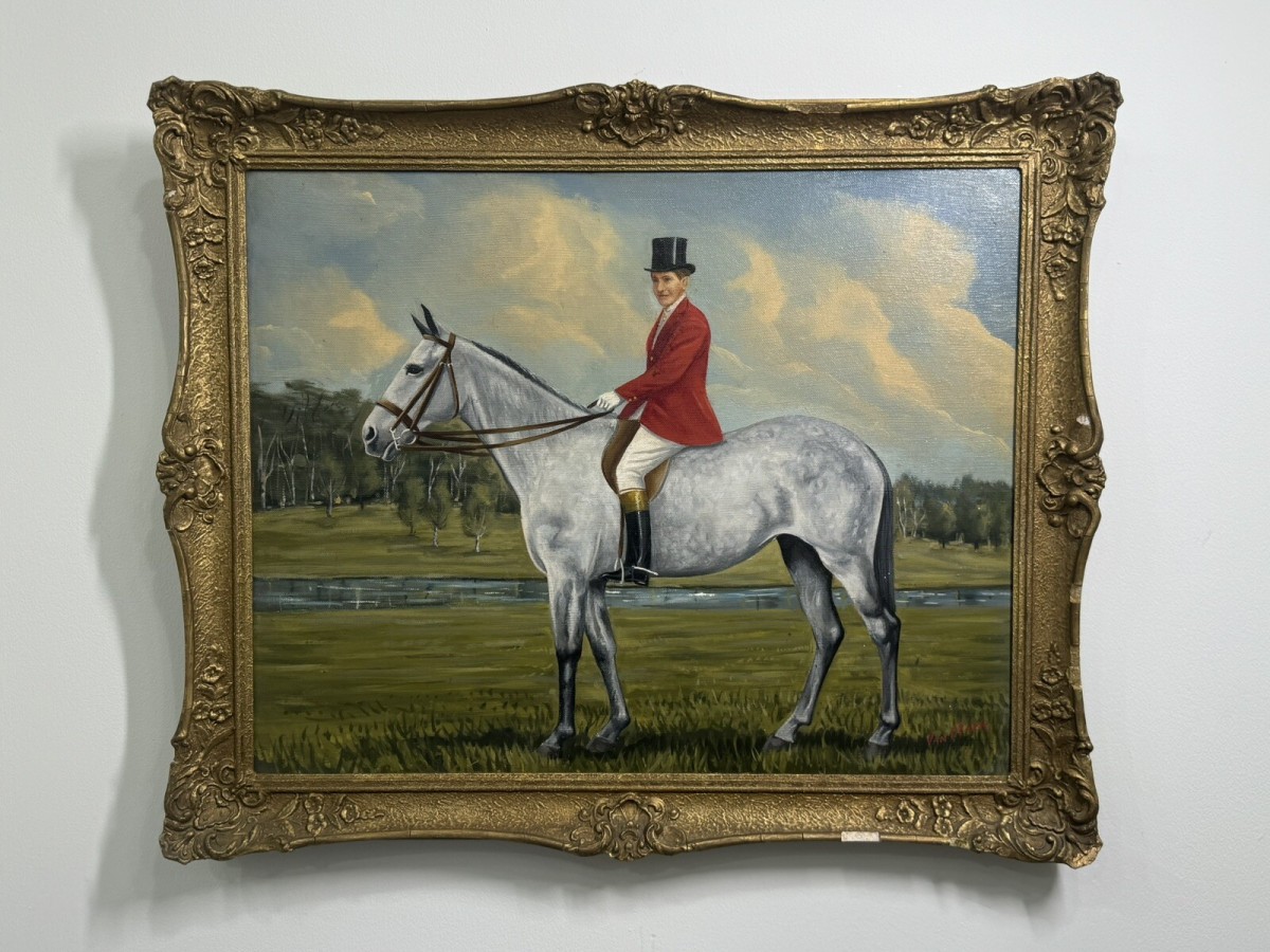 Huntsman Riding Grey Mare Oil Painting