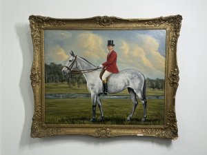 20th Century Van Meer Huntsman on Horseback Oil Painting Circa - Mid 20th Century Composition - Oil On Canvas Listing Description Unique Original oil painting depicting a huntsman riding a grey mare in stunning detail. Signed By Artist, Van Meer. Quality investment painting, perfect for art collectors who appreciate unique, high-quality pieces. Dimensions In Cms Height 50cm x Width 60cm For further information please call the museum curator on 07707488566 Thank-you
