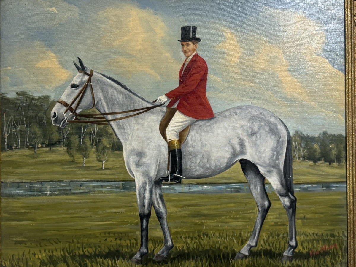 Huntsman Riding Grey Mare Oil Painting