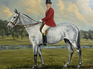 20th Century Van Meer Huntsman on Horseback Oil Painting Circa - Mid 20th Century Composition - Oil On Canvas Listing Description Unique Original oil painting depicting a huntsman riding a grey mare in stunning detail. Signed By Artist, Van Meer. Quality investment painting, perfect for art collectors who appreciate unique, high-quality pieces. Dimensions In Cms Height 50cm x Width 60cm For further information please call the museum curator on 07707488566 Thank-you