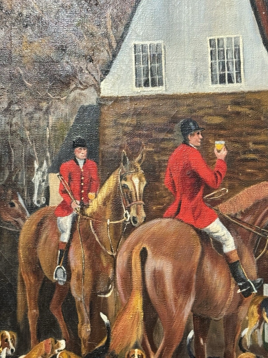 20th Century 'the Stirrup Cup' Hunt Scene Oil Painting By F G Sheppard