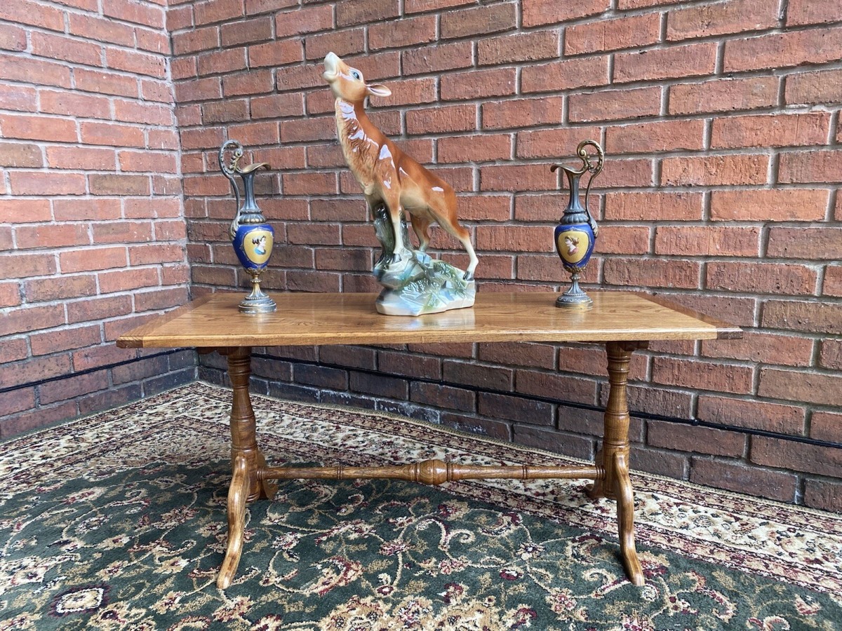 English Golden Oak Refectory Style Rectangular Coffee Table With Splayed Legs
