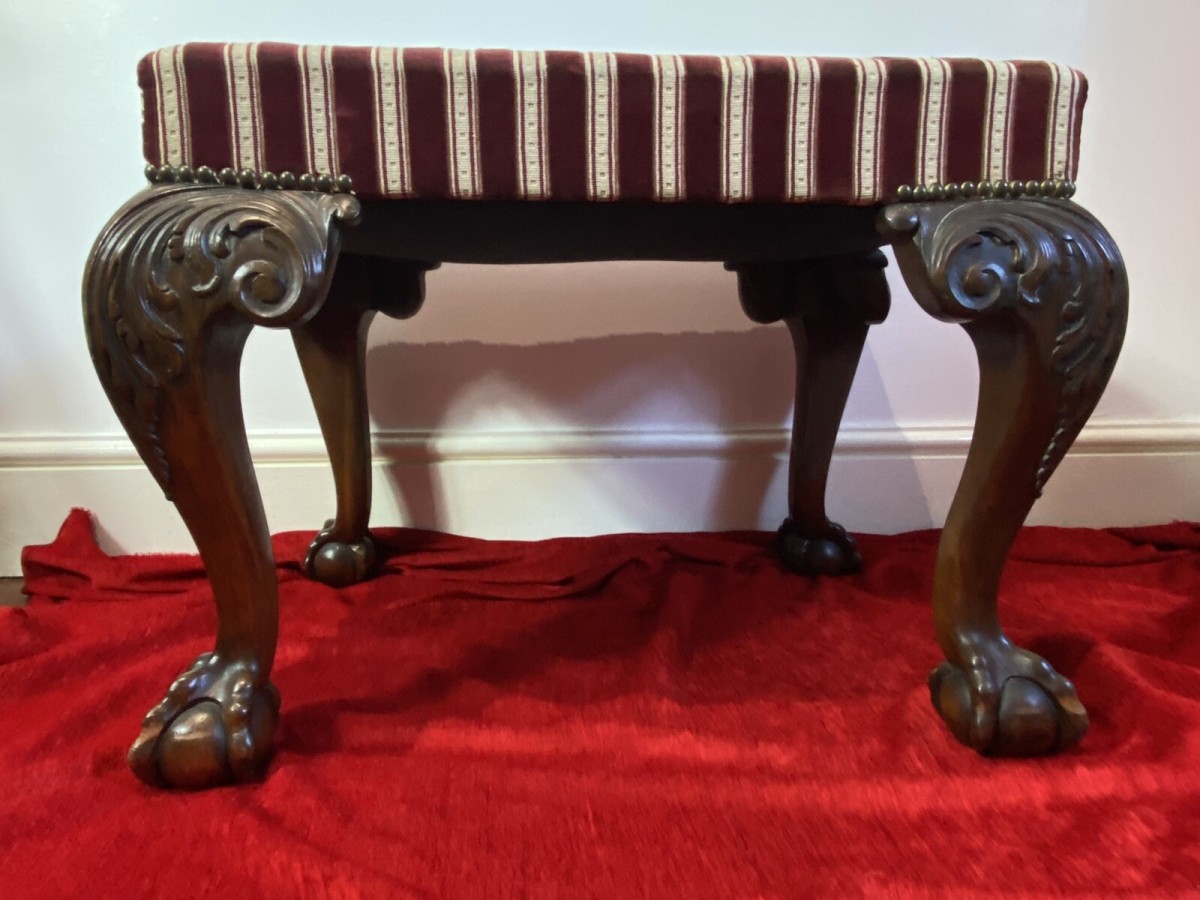Primary image for Period Antique Regency Red Walnut Footstool With Elegant Claw And Ball Feet
