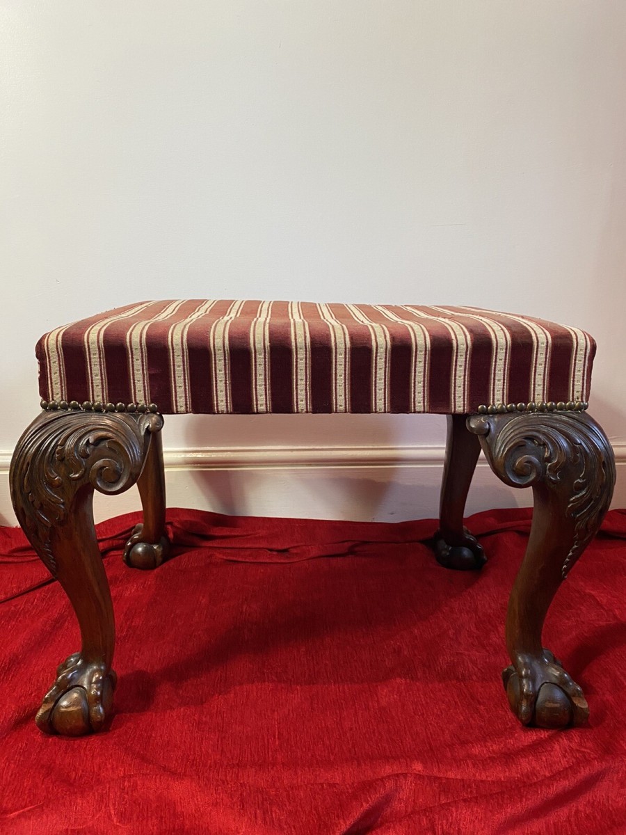 Period Antique Regency Red Walnut Footstool With Elegant Claw And Ball Feet