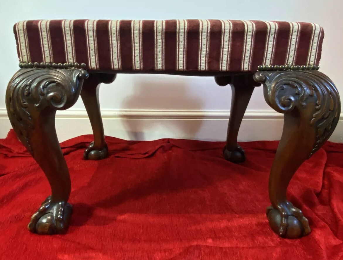 Period Antique Regency Red Walnut Footstool With Elegant Claw And Ball Feet