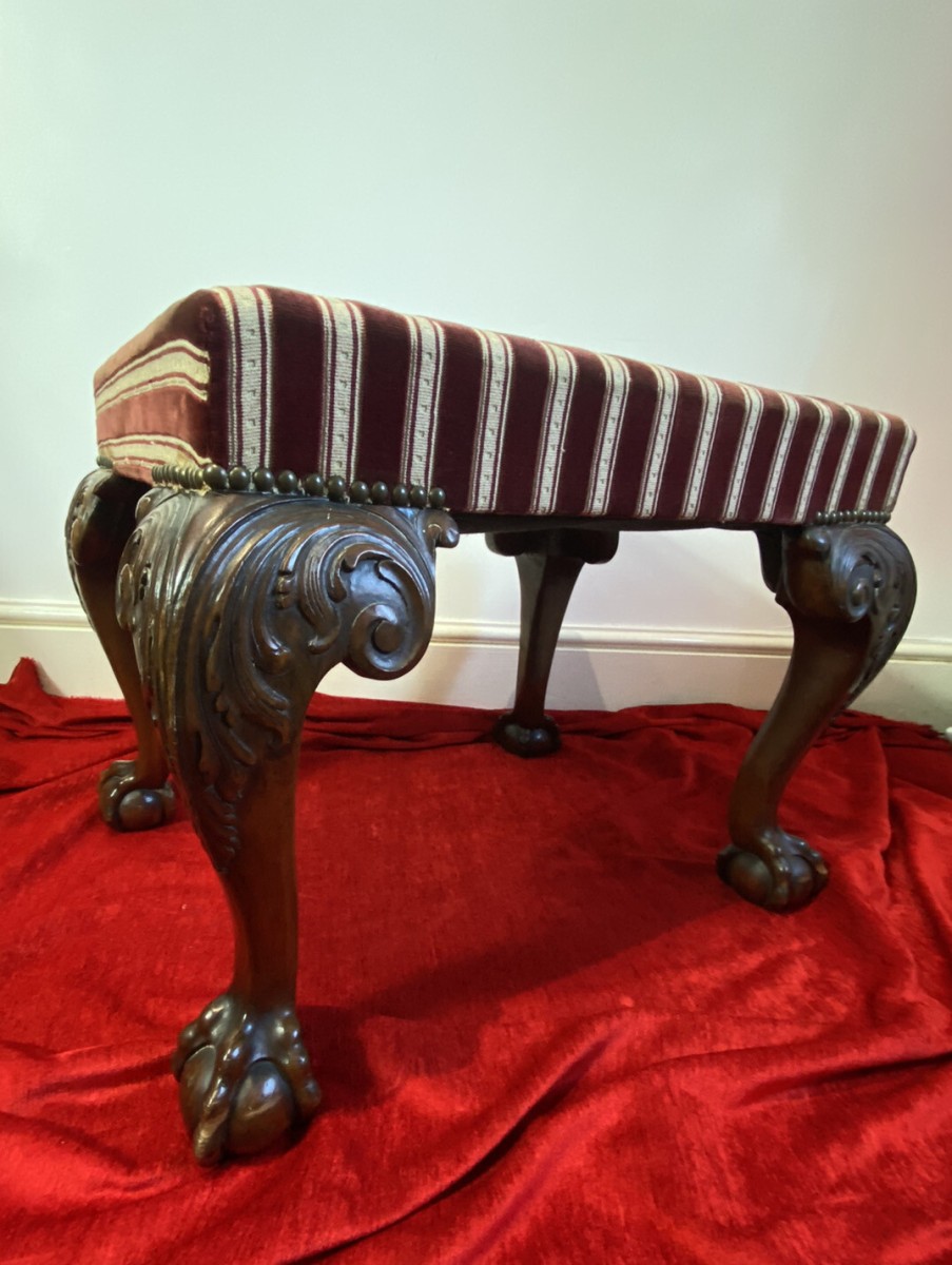 Period Antique Regency Red Walnut Footstool With Elegant Claw And Ball Feet