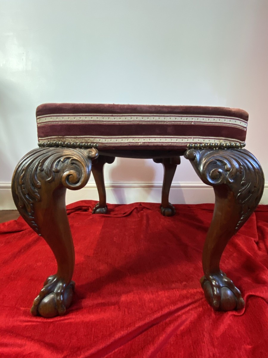 Period Antique Regency Red Walnut Footstool With Elegant Claw And Ball Feet