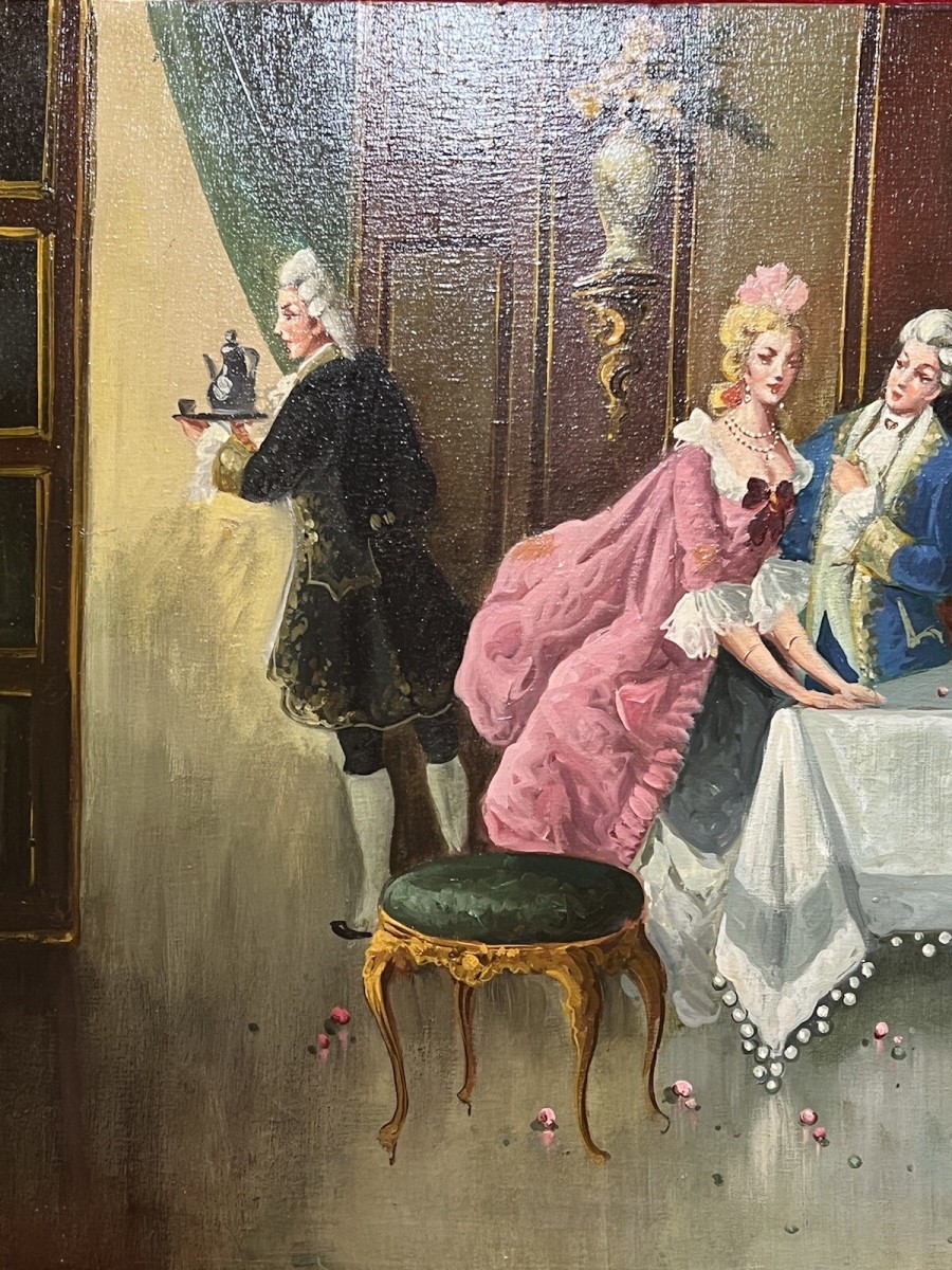 20th Century Rococo Style 'soirée At Versailles' Oil Painting Signed A Zavaga