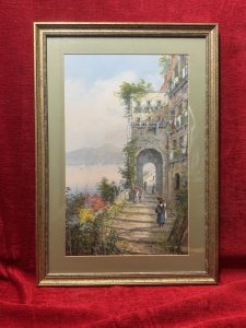 M Gianni Naples Street Scene Mt Vesuvius Italy Gouache Painting Signed Framed Circa - 1900 Composition - Gouache On Vellum Listing Description Finely Painted Artwork By Renowned Italian Artist Maria Gianni (1873-1956) Historic Architectural Naples Townscape With Figures (Right Side) Coastline (Left Side) Over The Water Revealing Mt Vesuvius Bellowing Smoke. Dimension In Inches Height 23 1/4" X Width 16.5" For Further Information Please Call The Museum Curator On 07707 488566 Thankyou