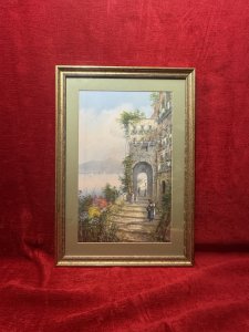 M Gianni Naples Street Scene Mt Vesuvius Italy Gouache Painting Signed Framed Circa - 1900 Composition - Gouache On Vellum Listing Description Finely Painted Artwork By Renowned Italian Artist Maria Gianni (1873-1956) Historic Architectural Naples Townscape With Figures (Right Side) Coastline (Left Side) Over The Water Revealing Mt Vesuvius Bellowing Smoke. Dimension In Inches Height 23 1/4" X Width 16.5" For Further Information Please Call The Museum Curator On 07707 488566 Thankyou