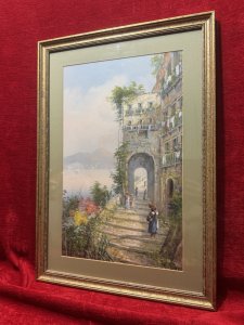 M Gianni Naples Street Scene Mt Vesuvius Italy Gouache Painting Signed Framed Circa - 1900 Composition - Gouache On Vellum Listing Description Finely Painted Artwork By Renowned Italian Artist Maria Gianni (1873-1956) Historic Architectural Naples Townscape With Figures (Right Side) Coastline (Left Side) Over The Water Revealing Mt Vesuvius Bellowing Smoke. Dimension In Inches Height 23 1/4" X Width 16.5" For Further Information Please Call The Museum Curator On 07707 488566 Thankyou