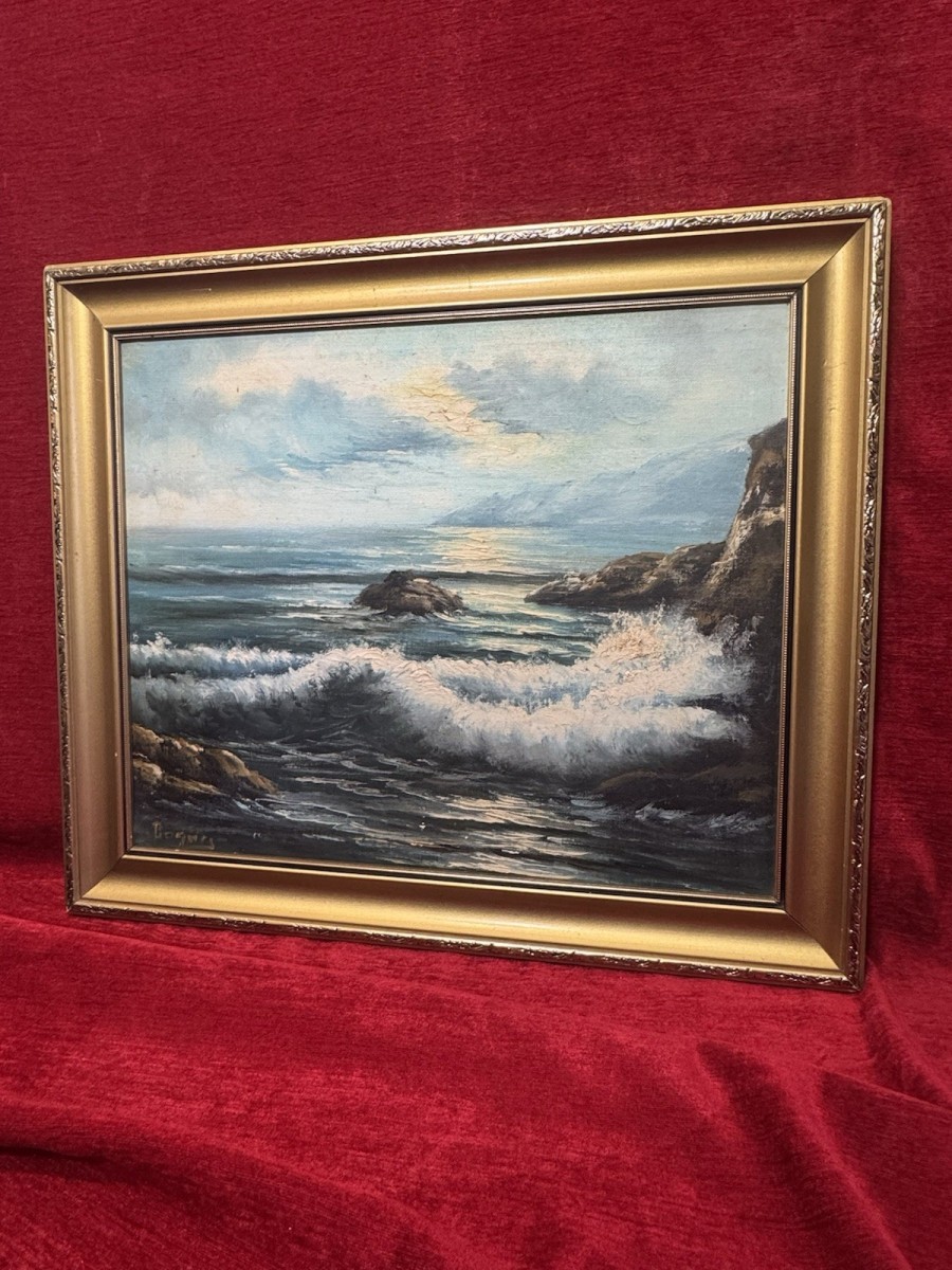 Coastal Scene 'dramatic Wave Break' Oil Painting On Canvas Signed Rogürs