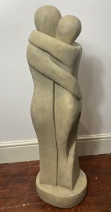 Large 20th Century Modern Art Sculpture In The Style Of Henry Moore. Composition- Resin Circa - Vintage1970’s Condition- Vintage Used A Large Sculpture Of Two Modernistic Figures Thought To Be Male & Female Posed Kissing With Contoured Leg Cut Out Standing Upon Circular Plinth Base. Stunning Sculpture In The Style Of Henry Moore. Unsigned Very Impressive Showpiece/ Centre Piece For Modern Home/ Garden. For Indoor Or Outdoor Use Provenance Purchased As Investment From London Art Gallery Now Part Of Lord Hill Museum Private Collection. Dimensions In Inches Sculpture Height 41” Base Width 13” Base Depth 13” Weight Approx 30KG