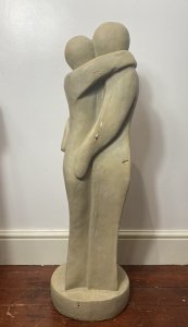 Large 20th Century Modern Art Sculpture In The Style Of Henry Moore. Composition- Resin Circa - Vintage1970’s Condition- Vintage Used A Large Sculpture Of Two Modernistic Figures Thought To Be Male & Female Posed Kissing With Contoured Leg Cut Out Standing Upon Circular Plinth Base. Stunning Sculpture In The Style Of Henry Moore. Unsigned Very Impressive Showpiece/ Centre Piece For Modern Home/ Garden. For Indoor Or Outdoor Use Provenance Purchased As Investment From London Art Gallery Now Part Of Lord Hill Museum Private Collection. Dimensions In Inches Sculpture Height 41” Base Width 13” Base Depth 13” Weight Approx 30KG