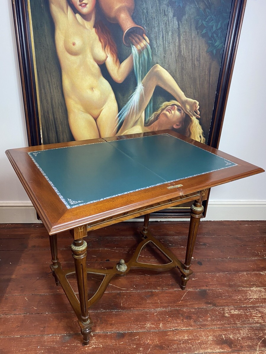 French Reproduction Louis Xvi Style Writing Table With Turnover Leather Top