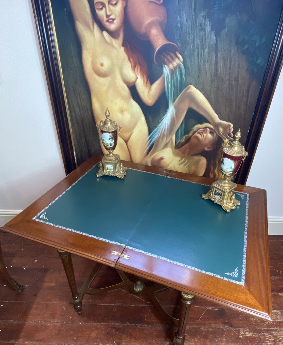 French Reproduction Louis Xvi Style Writing Table With Turnover Leather Top