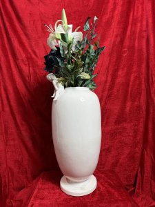 Wonderful Large French Vase With Decorative Trio Of Putti Circa - 1970 Composition - Porcelain Listing Description Large Antique White French Bulbous Body Vase, With Trio Of Decorative Finely Crafted Putti. The Front Face Of The Vase Showcases The Three Putti. One Sitting, Whist One Putti Reaches Out To Catch The Other Whom Slides Down The Body Of The Vase. Beautiful Vase For Decorative Display. Condition - Very Good Minor Damage One Of The putti Has Previously Been Damaged And Repaired. Please See Images Before Purchase. Dimensions in Inches Height 22" Width 10" (At Widest Point) Please Call For Any Further Information 07376 618513 Thank-you