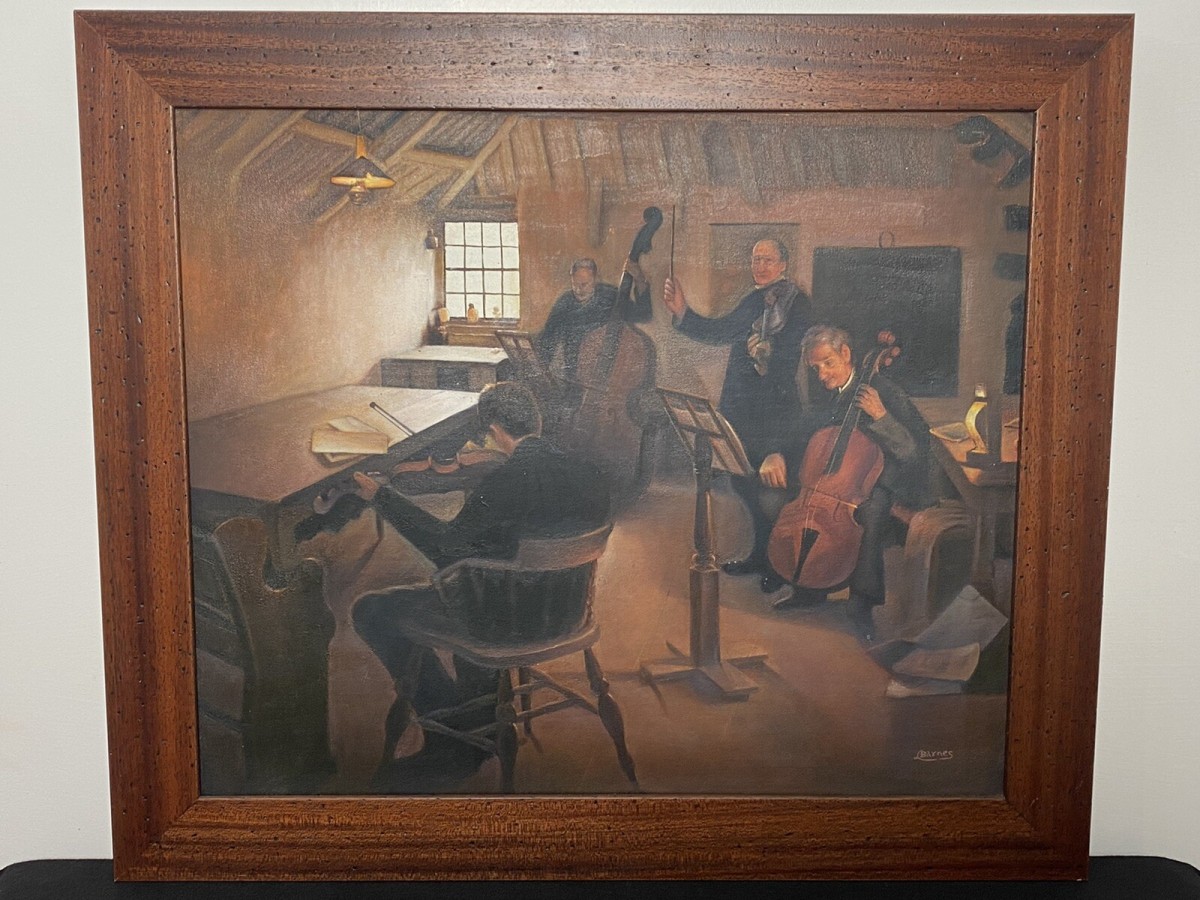 Primary image for String Quartet Interior Scene Oil On Canvas Signed By Artist L Barnes