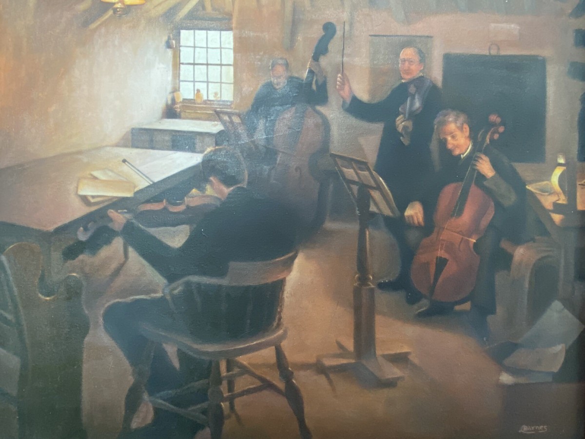 String Quartet Interior Scene Oil On Canvas Signed By Artist L Barnes