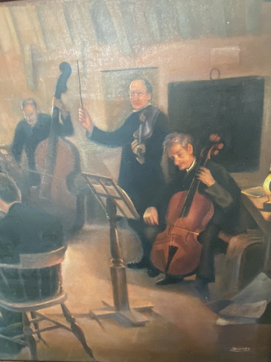 String Quartet Interior Scene Oil On Canvas Signed By Artist L Barnes