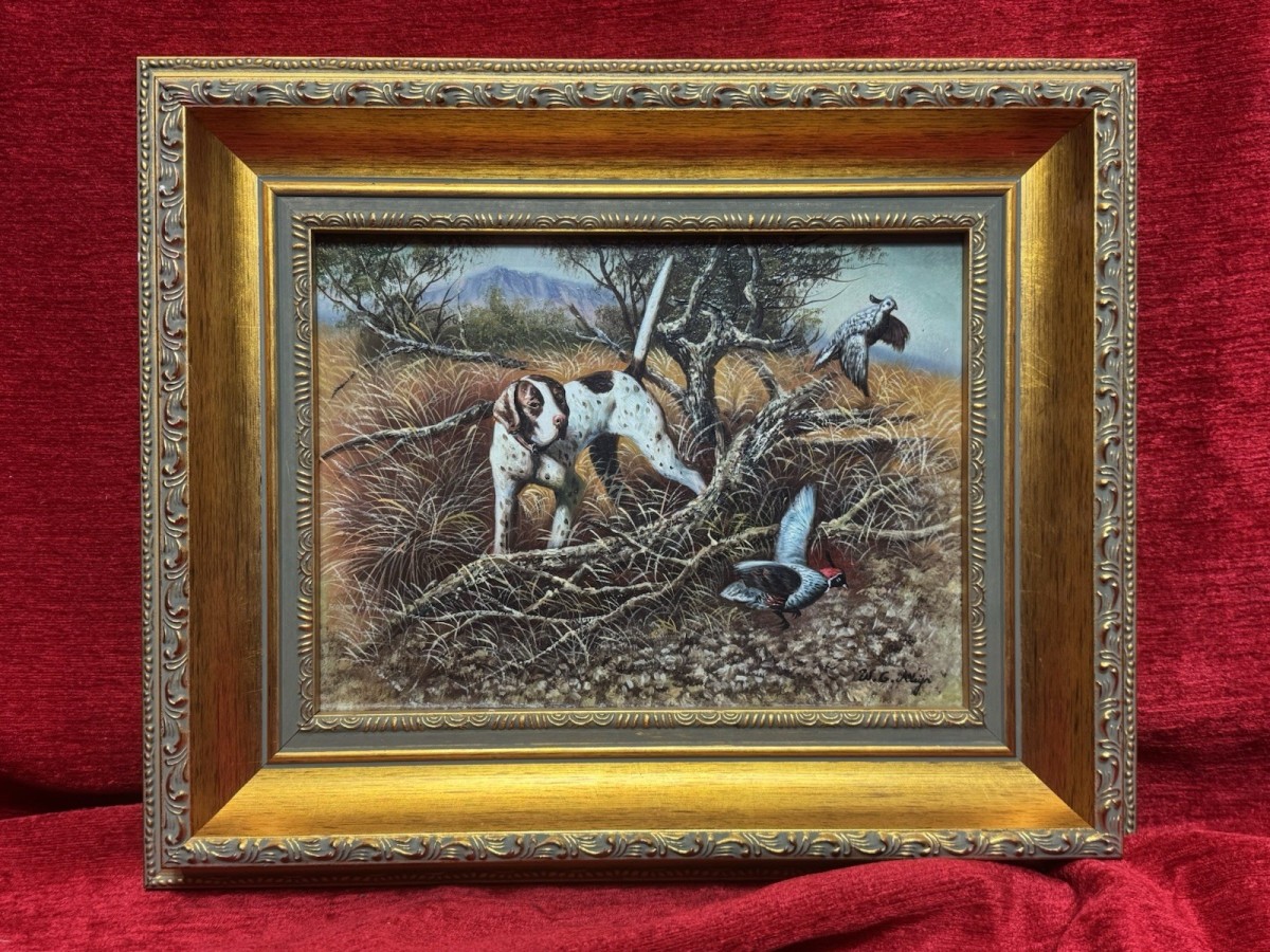 Primary image for Country Landscape Pointer Hunting Dog Stalking Pheasants Oil Painting W G Keeyn