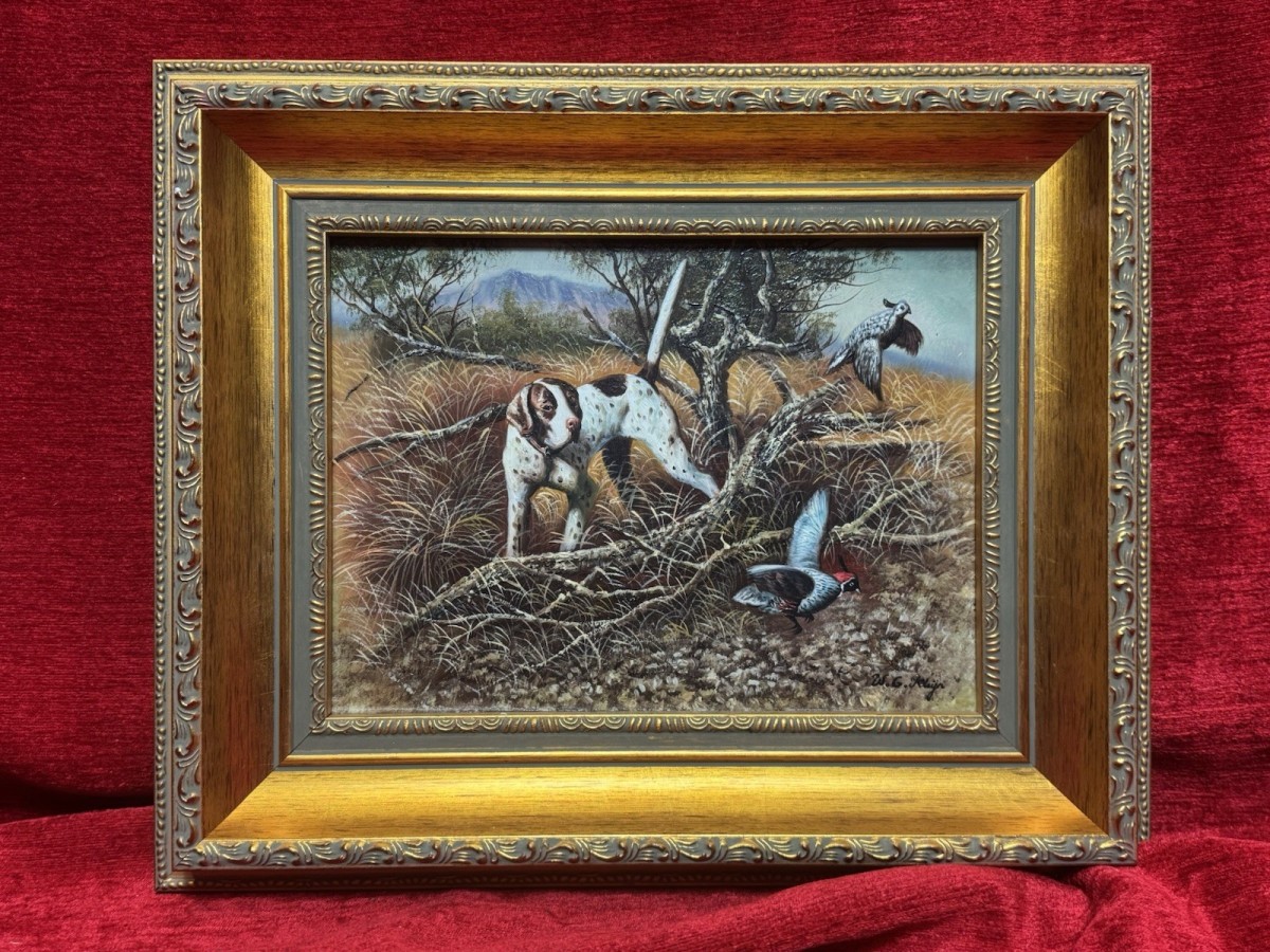 Country Landscape Pointer Hunting Dog Stalking Pheasants Oil Painting W G Keeyn