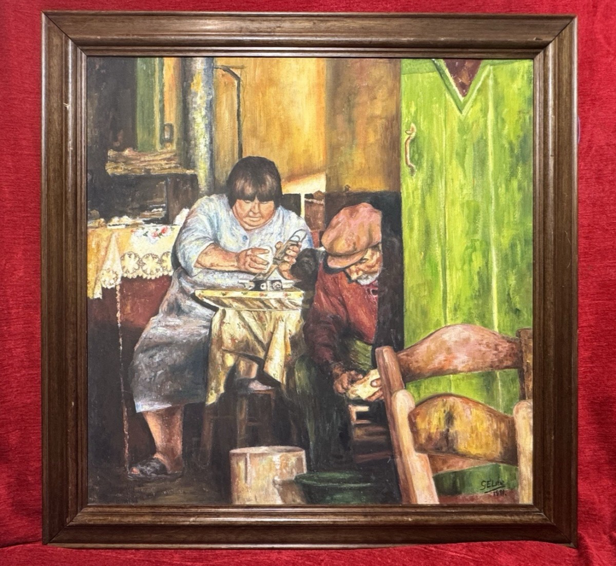 Primary image for Futis Greek Taverna, Narcos Oil Painting Titled Potato Peelers Signed G E Lee