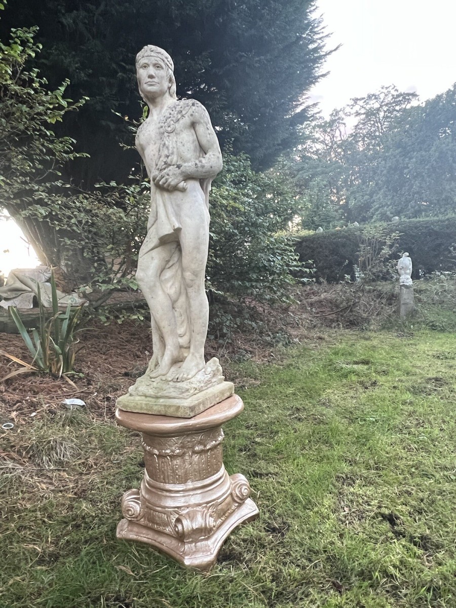 Roman Male Senator Augustas Holding Scripture Set Upon Plinth Garden Showpiece