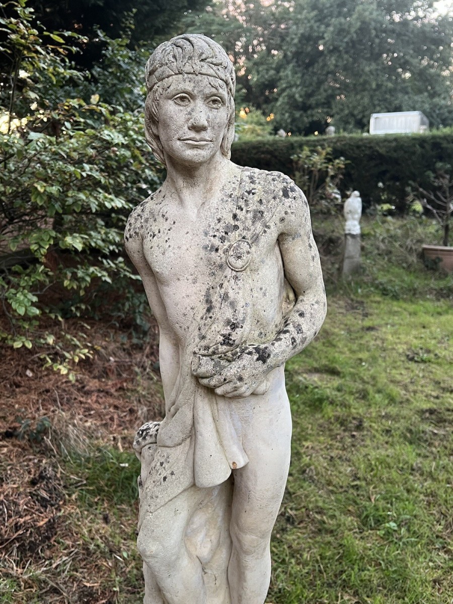 Roman Male Senator Augustas Holding Scripture Set Upon Plinth Garden Showpiece