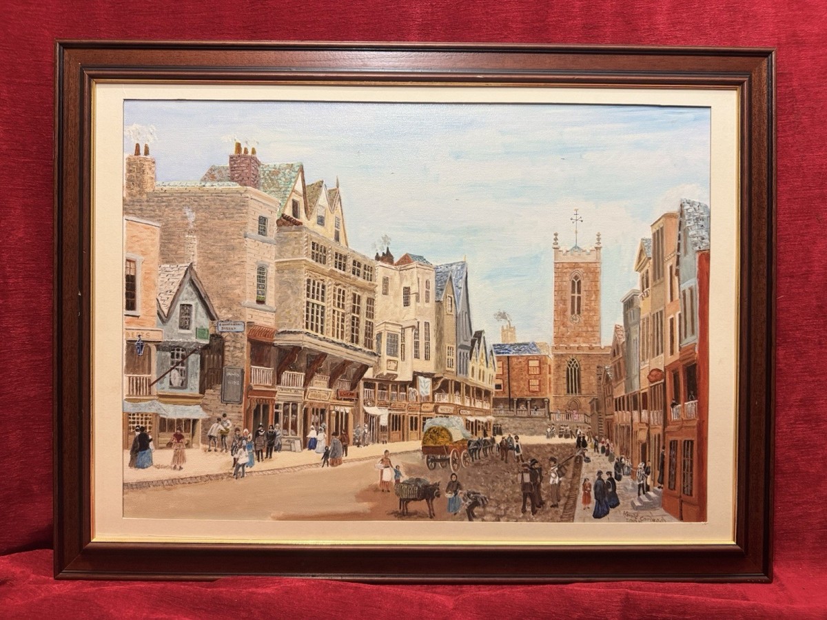 After Louise Rayner, Chester,watergate Street Oil Painting By Harold Carlass