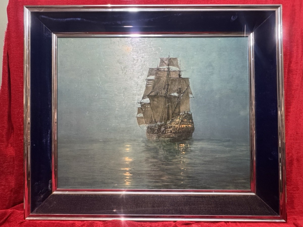 Crescent Moon After Montague Dawson (1890-1973) Oil Painting On Board