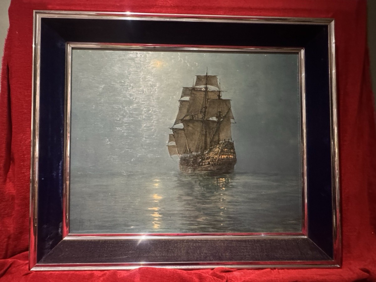 Crescent Moon After Montague Dawson (1890-1973) Oil Painting On Board