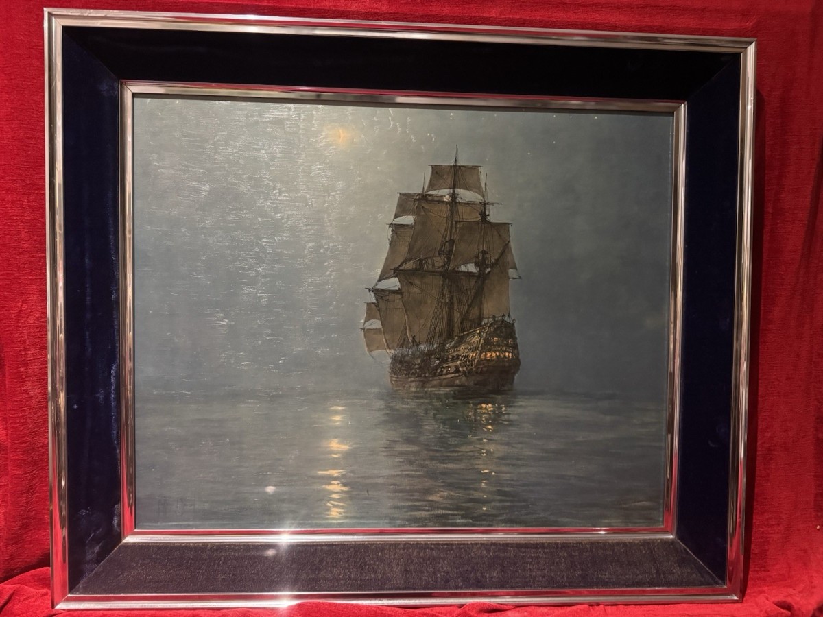 Crescent Moon After Montague Dawson (1890-1973) Oil Painting On Board