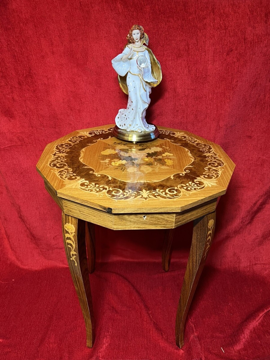 Primary image for Italian Satinwood With Marquetry Floral Bouquet Inlaid Musical Table