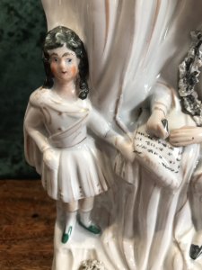 Rare Antique Staffordshire Figurine King John Of England Signing Magna Carter Accompanied By His Daughters Set In Dome Topped Building Cream Ware Pottery High Quality And Detail Date 1860 Lovely Condition Dimensions In Inches Height 12.5” Width 7.5” Weight 1kg