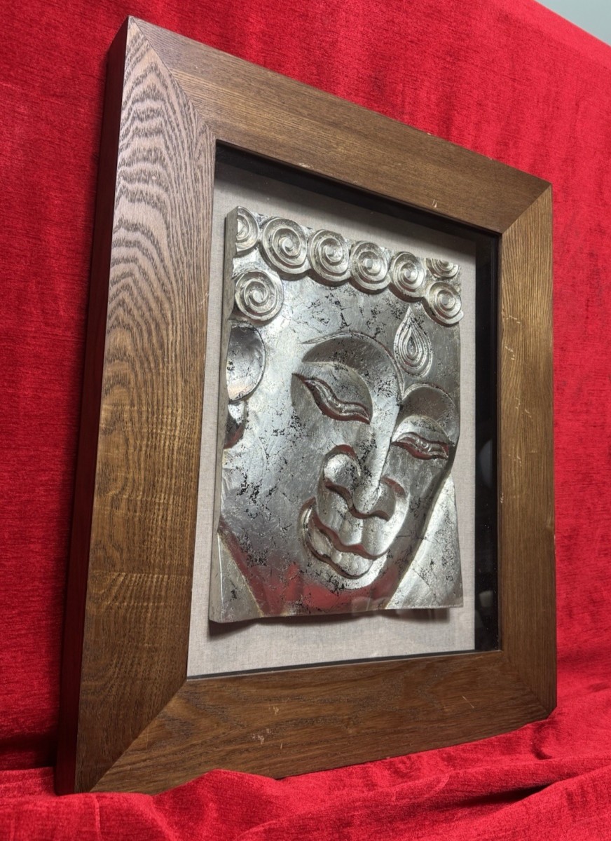Buddha Plaque In Wooden Shadow Box Frame Wall Art Display