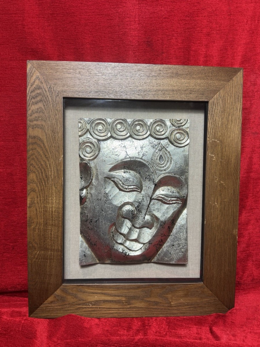 Buddha Plaque In Wooden Shadow Box Frame Wall Art Display