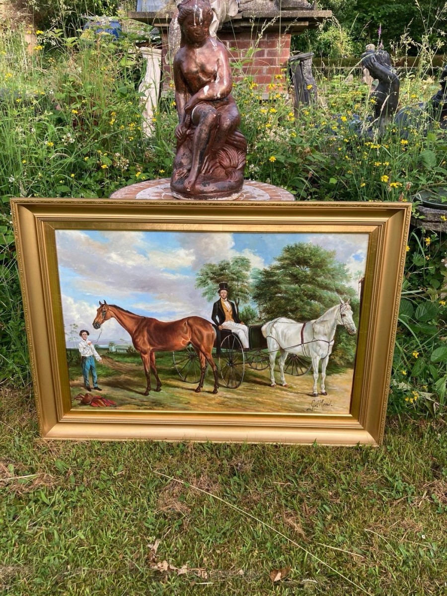 Primary image for After Edward Troye 'self Portrait In A Carriage' Oil Painting Framed Signed