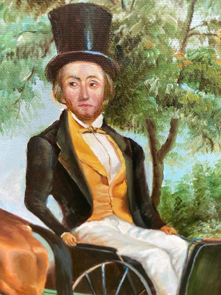 After Edward Troye 'self Portrait In A Carriage' Oil Painting Framed Signed