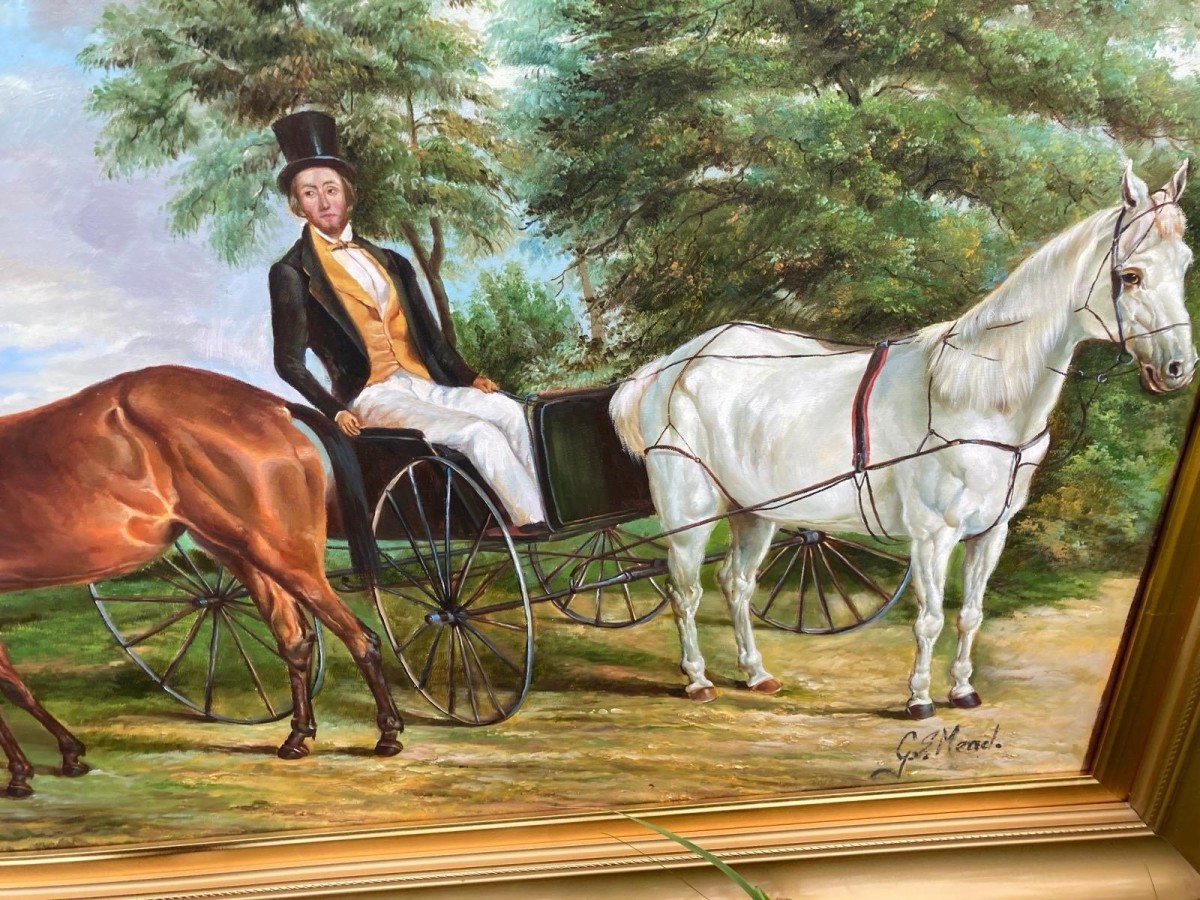 After Edward Troye 'self Portrait In A Carriage' Oil Painting Framed Signed